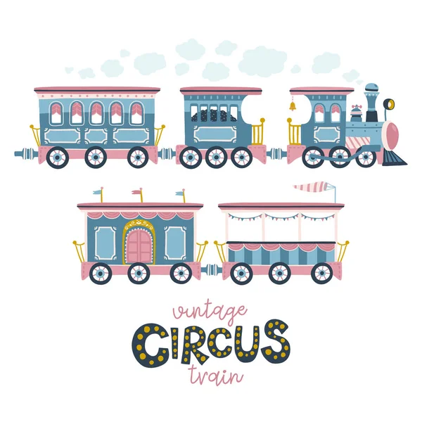 Treno Circense Vintage Illustrazione Vettoriale Stile Cartone Animato — Vettoriale Stock