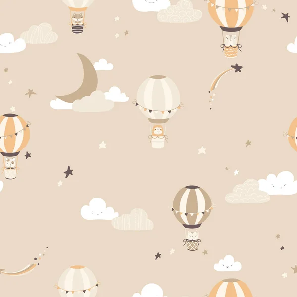 Banner Vectorial Con Lindos Globos Aire Las Nubes Ilustración Estilo — Vector de stock