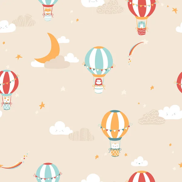 Bannière Vectorielle Avec Des Ballons Air Mignons Dans Les Nuages — Image vectorielle