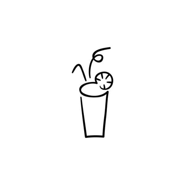 Glass Cocktail Juice Fresh Black Logo One Line Stock Hand — 스톡 벡터