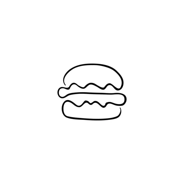 Burger Cheeseburger Hamburger Black Logo One Line Stock Hand Drawn — Stock Vector