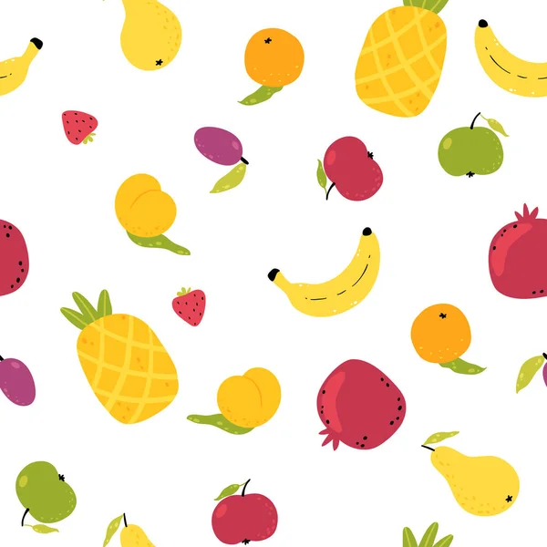 Patrón Frutas Colorido Patrón Inconsútil Vector Stock Estilo Dibujado Mano — Vector de stock