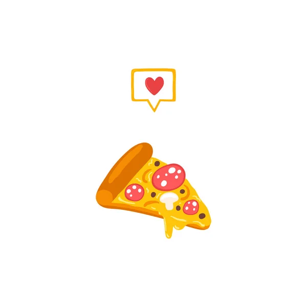 我喜欢披萨 用简单的卡通风格展示快餐库存的矢量图解 用香肠和奶酪吃辣香肠 心灵感应 — 图库矢量图片
