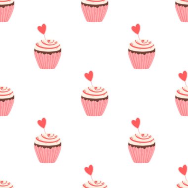 Sevgililer Günü için reçelli kek deseni. Güzel el çizimi vektör illüstrasyonu kekler doğum günü partisi, tebrik kartları, hediye paketi için kusursuz arkaplan..