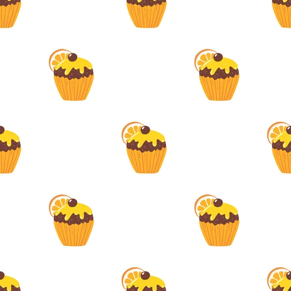 Cupcake Muster Mit Orange Niedlichen Handgezeichneten Vektor Illustration Cupcakes Nahtlosen — Stockvektor