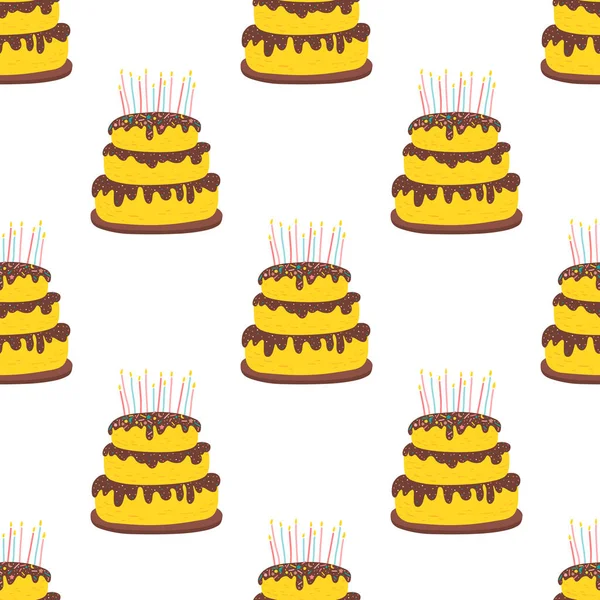 Çikolata Kremalı Pasta Kalıbı Serpinti Mumlar Doğum Günü Tebrik Kartları — Stok Vektör