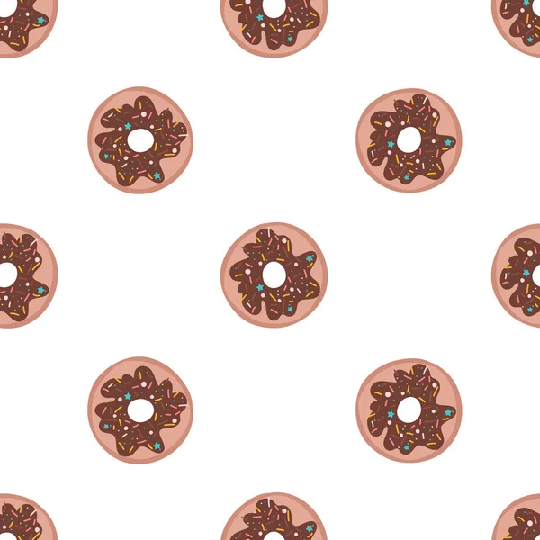 Donuts de chocolate sem costura padrão. Ilustração vetorial desenhada à mão bonito — Vetor de Stock