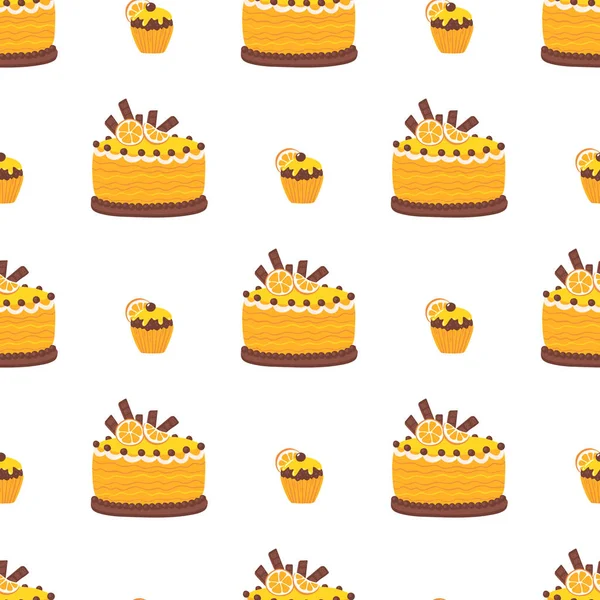 Gâteau aux agrumes orange et motif cupcake . — Image vectorielle