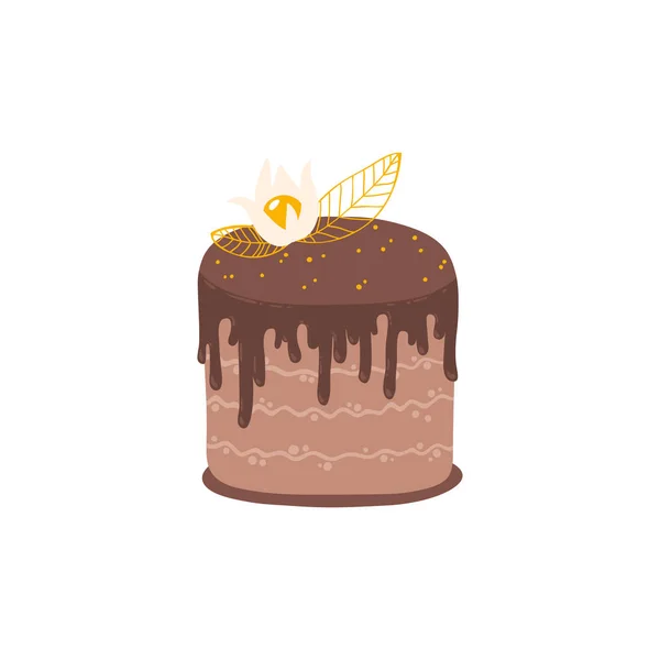 Minimalistický čokoládový dort s fezalis. Izolované ploché vektorové ilustrace v jednoduchém kresleném stylu na bílém pozadí — Stockový vektor
