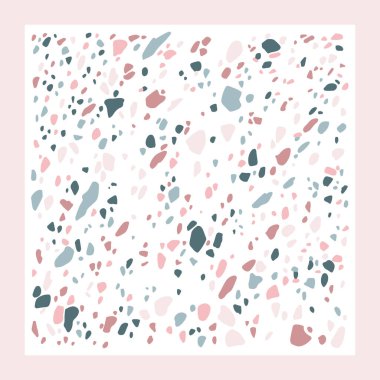 Minimalist Terrazzo. Vektör el pastel renklerde kesilmiş taşın illüstrasyonunu çizdi. Sosyal ağlar, kapaklar vs. için basit bir arkaplan ideali