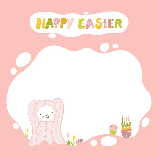 Easter Bunny Template Text Photo Simple Colorful Cartoon Hand Drawn — Stok Vektör