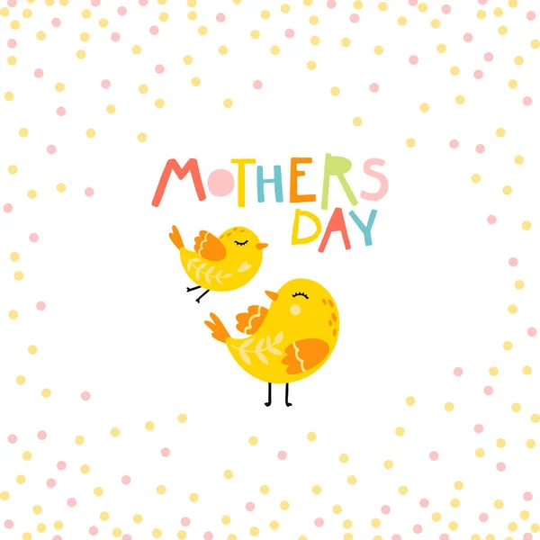 День Матери Милые Мультяшные Птицы Мама Ребенок Надписью Фраза Конфетти — стоковый вектор