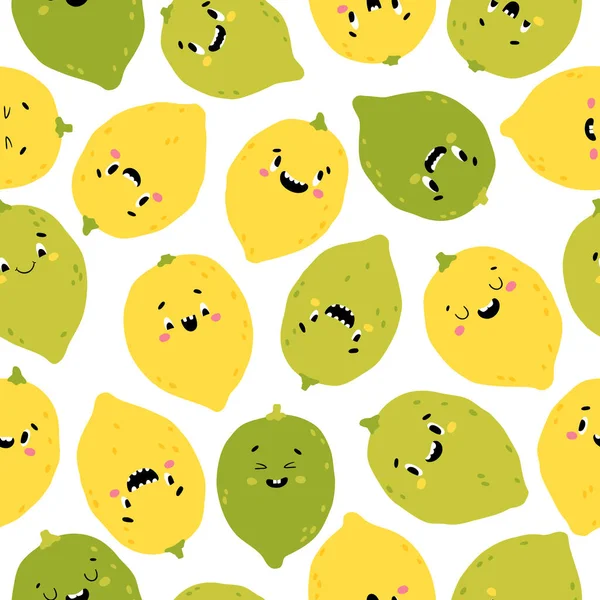 Lemon Cal Sem Costura Padrão Personagens Amarelos Verdes Engraçados Com — Vetor de Stock