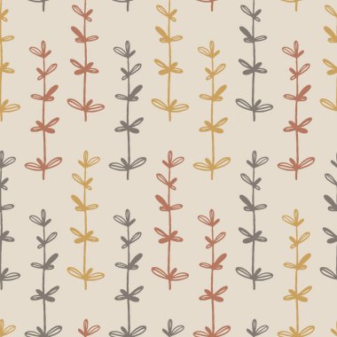 İskandinav minimalist desenli el yapımı çimenler. Pastel palette basit çizim çizimleri. Tekstil, kumaş ve ambalajlar için vektör arkaplanı.