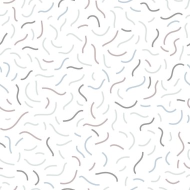 Memphis soyut, pürüzsüz desen. Çizgili esnek kurdeleler beyaz arka planda pastel renkler çiziyor. Moda 80-90 'lar. Tekstil, kumaş ve dijital kağıt için ideal vektör.