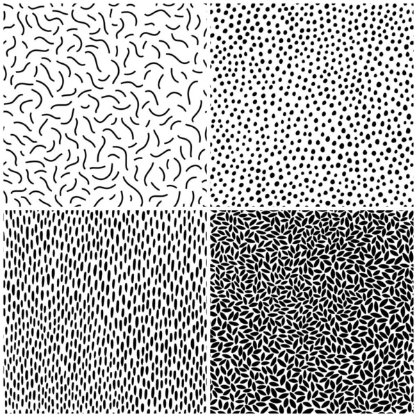 Коллекция Мемфиса безупречна. Полосы гибкие ленты, полосы, точки польки, ручной рисунок векторного абстрактного черно-белого фона. Мода 80-90-х годов. Идеально подходит для текстиля, тканей, цифровой бумаги — стоковый вектор