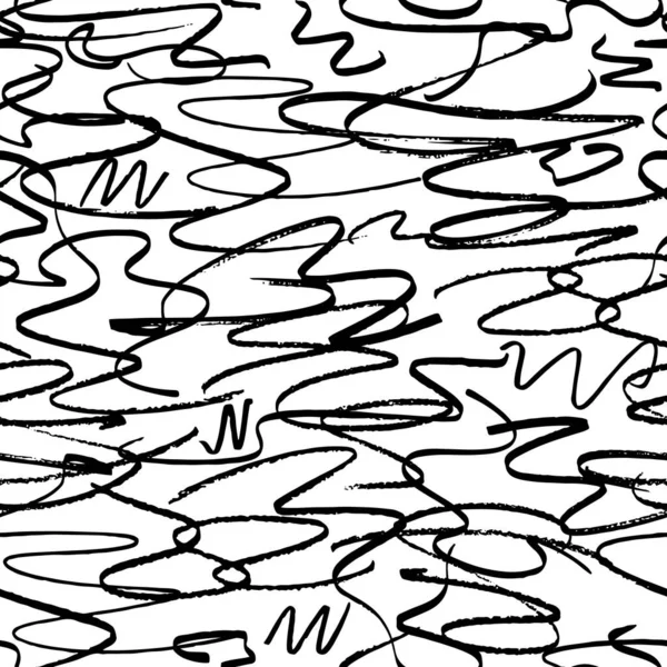 Marqueurs de course vectoriels sans couture. Rayures noires abstraites tache sur un fond blanc. Lignes aléatoires dessinées à la main avec texture de papier — Image vectorielle