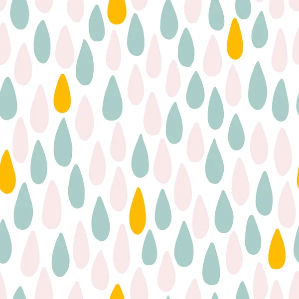 Gotas de arco-íris de chuva sem costura padrão em cores pastel. Baby sScandinavian vetor desenhado à mão ilustração ideal para têxteis e roupas recém-nascidos — Vetor de Stock
