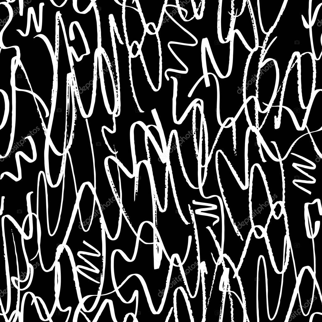 Seamless vector stroke markers. Abstract black stripes stain on a white background. Hand drawn random lines with paper texture