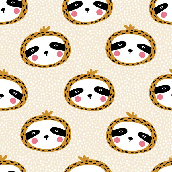Puantiyeli tembel hayvan. Şirin hayvan yüzlü kusursuz bir desen. Çocuk odası için İskandinav tarzında çocukça bir baskı. Bebek kıyafetleri, iç mekan, ambalaj için. Pastel renklerde vektör karikatür çizimi.