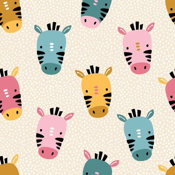 Zebra Com Bolinhas Padrão Sem Costura Com Rostos Animais Bonitos —  Vetores de Stock