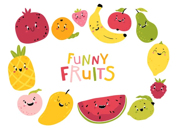 Frutas Graciosas Colección Vectorial Dibujos Animados Personajes Kawaii Caras Lindas — Archivo Imágenes Vectoriales