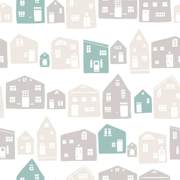 Maisons Scandinaves Motif Sans Couture Illustration Vectorielle Silhouettes Bâtiments Style — Image vectorielle