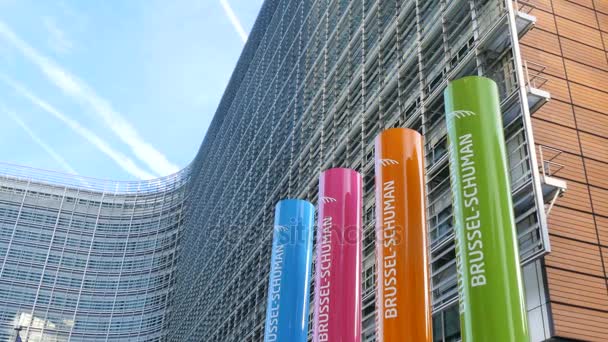Europese Commissie Brussel Detail Van Het Berlaymontgebouw — Stockvideo