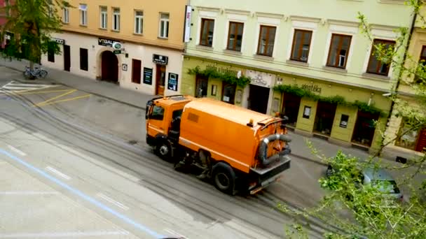 Straatveger Schoonmaakvoertuig Vegen Wegen Straten Schoonmaakmachine — Stockvideo