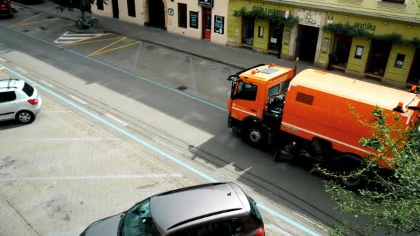 Zamiatarka Ulica Truck Czyszczenia — Wideo stockowe