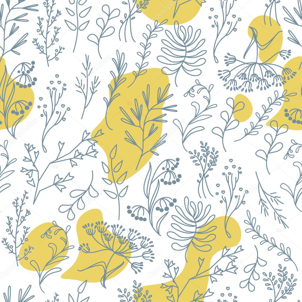 seamless vector pattern. Contemporary design, plant elements, simple illustration