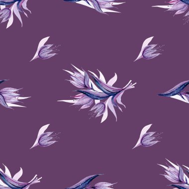 Çiçeksiz suluboya raster deseni. Menekşe rengi laleler