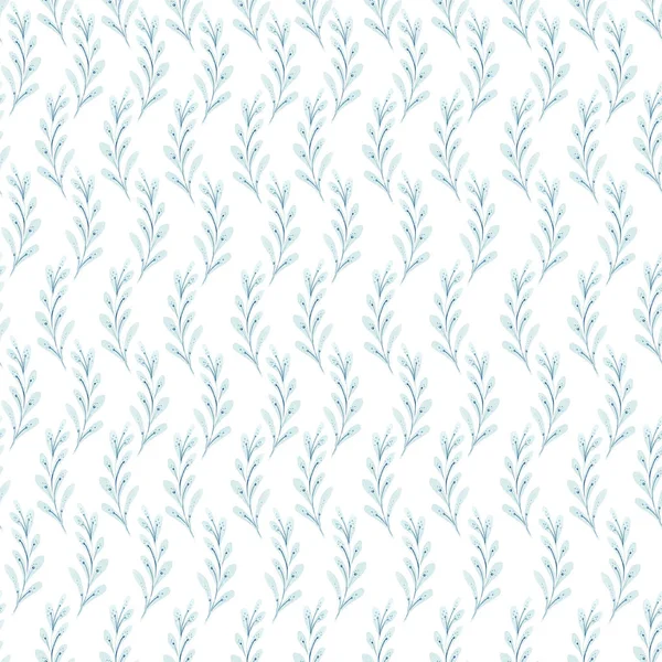 Αδιάλειπτη υδατογραφία μοτίβο των μπλε κλαδιά με φύλλα σε λευκό φόντο — Φωτογραφία Αρχείου