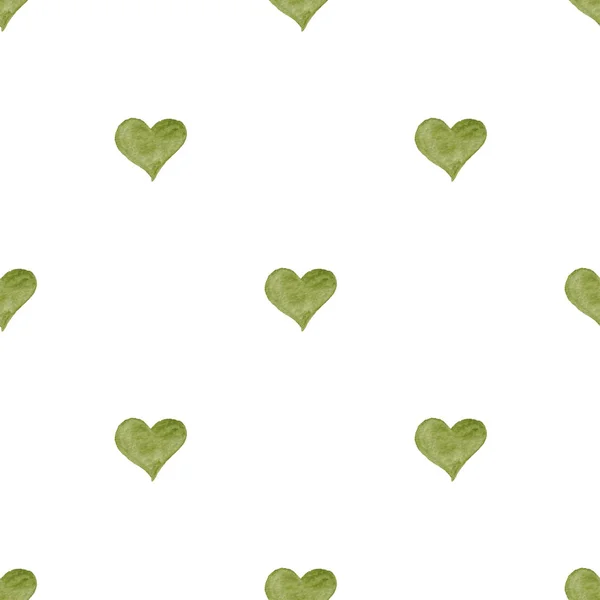 Seamless watercolor pattern of green hearts on a white background. love of nature — Stock Photo, Image