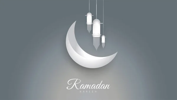 Ramadan Kareem Bakgrund Med Metallisk Stil Crescent Moon Med Silverlyktor — Stock vektor