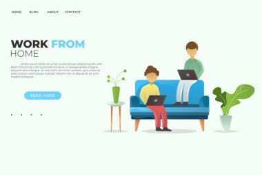 Ev Kavramından Çalışan İnsanlar. Evde Serbest Çalışan biri. Düz Karakter Çizim Tasarımı