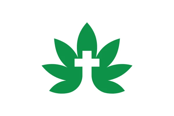 Cannabis Cruz Logotipo Modelo Design Folha Marijuana Cannabis Medicinal —  Vetores de Stock