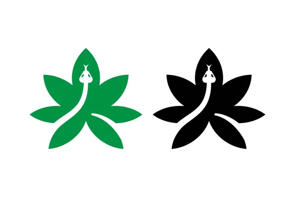 Cannabis Con Serpiente Espacial Negativa Signo Abstracto Emblema Icono Plantilla — Vector de stock