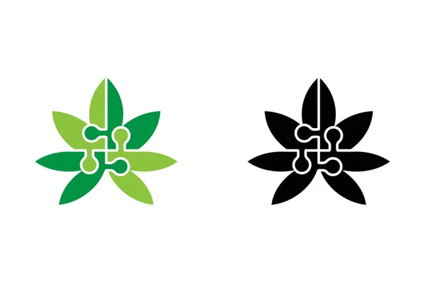 Plantilla Diseño Logotipo Rompecabezas Cannabis Marijuana Logo Graphics Cannabis Leaf — Vector de stock