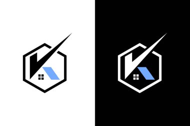 K harfi logosu üzerinde çokgen şeklinde işaret işareti, emlak logosu tasarımı, ev logosu, ev tabelası..