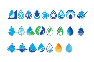 Beyaz arkaplanda soyut su damlası logosu sembolü, Waterdrop Logo tasarım şablonu. Doğal Düşen Su Logosu Şablon Çizim Tasarımı