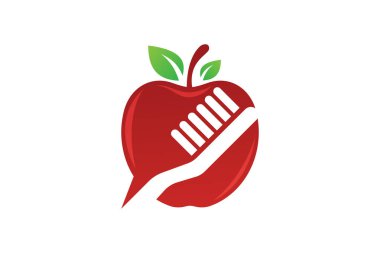 Apple and toothbrush combination logo sign symbol in flat style on white background