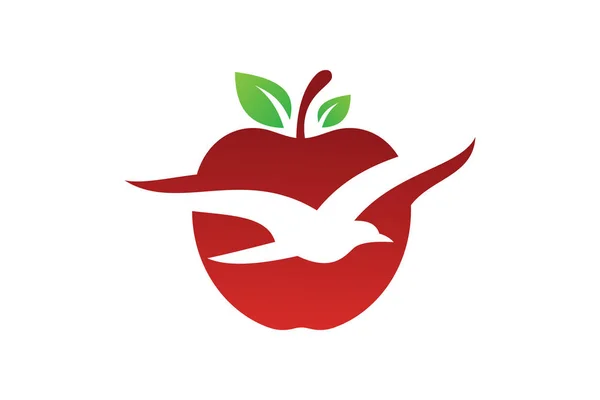 Latający Ptak Jabłko Owoc Logo Znak Symbol Płaskim Stylu Białym — Wektor stockowy