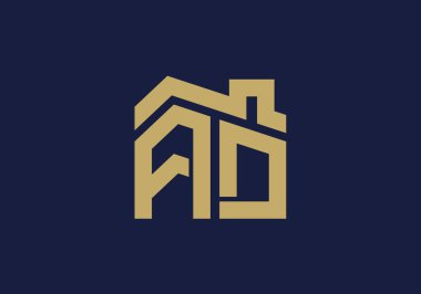 A ve D harflerinin baş harfleri çatıda. Emlak logosu tasarımı konsepti.