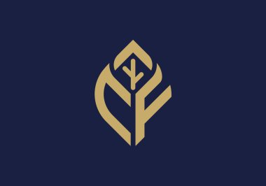 Soyut yaprak amblemi sembollü ilk harf C ve F