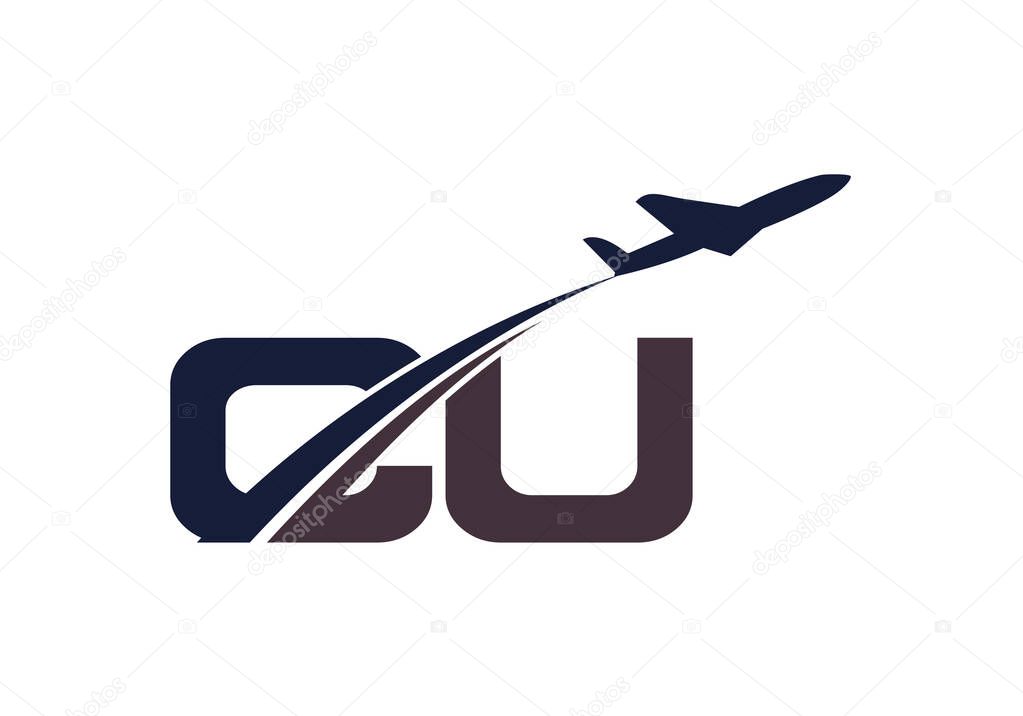 Initial Letter C and U  with Aviation Logo Design, Air, Airline, Airplane and Travel Logo template.