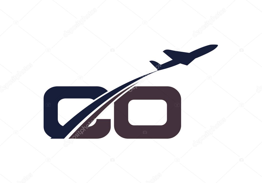Initial Letter C and O  with Aviation Logo Design, Air, Airline, Airplane and Travel Logo template.