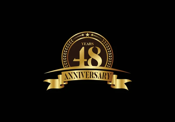 48Ste Verjaardag Logo Template Vector Ontwerp Verjaardagsviering Gouden Verjaardag Embleem — Stockvector