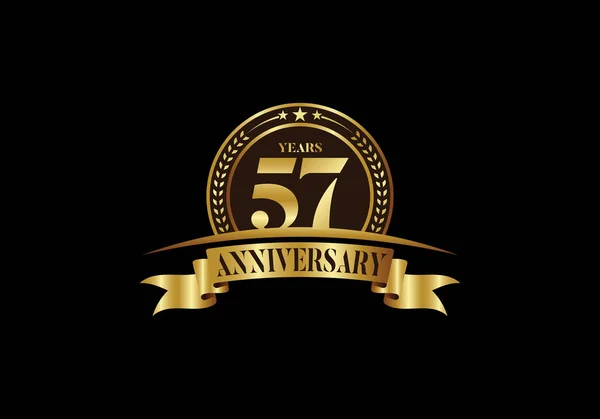 57E Verjaardag Logo Sjabloon Vector Ontwerp Verjaardagsviering Gouden Verjaardag Embleem — Stockvector
