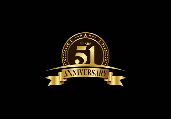 Rocznica Logo Szablonu Uroczystość Urodzinowa Wektora Godło Złotej Rocznicy Wstążką — Wektor stockowy